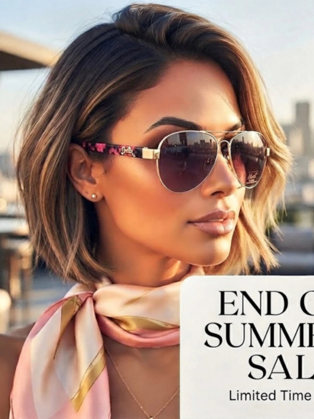 Giselle Floral Temple Aviator Sunglasses Pink & Gold New With Tags